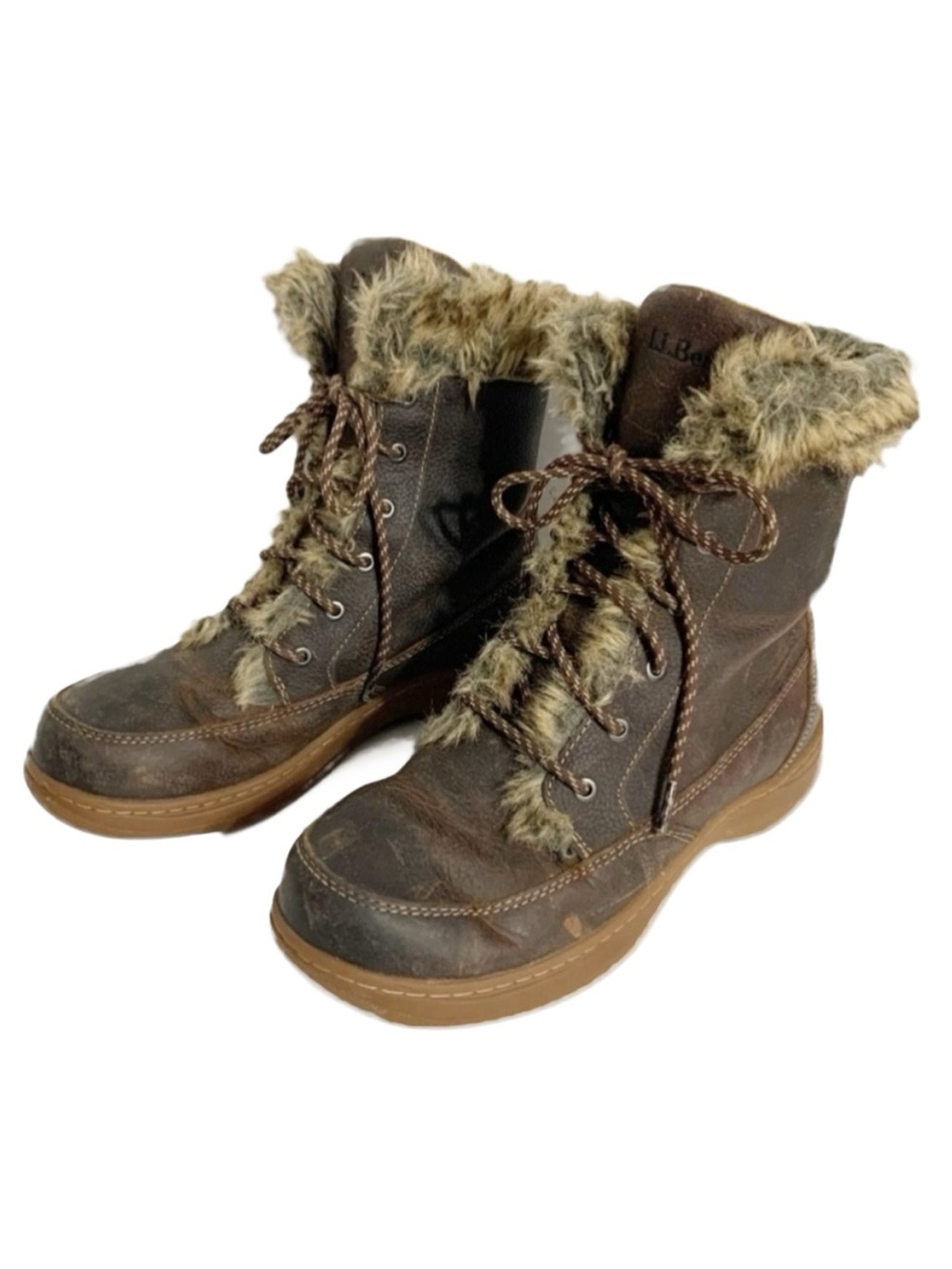 L.L.Bean Size 7.5 Oiled Leather Winter Snow Boots TEK 2.5 Faux Fur Insulated